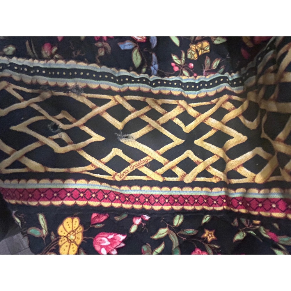 Vera Bradley Quilted Cotton XL Duffel Bag Black Yellow Travel Bag Ming 2001 - Picture 4 of 5